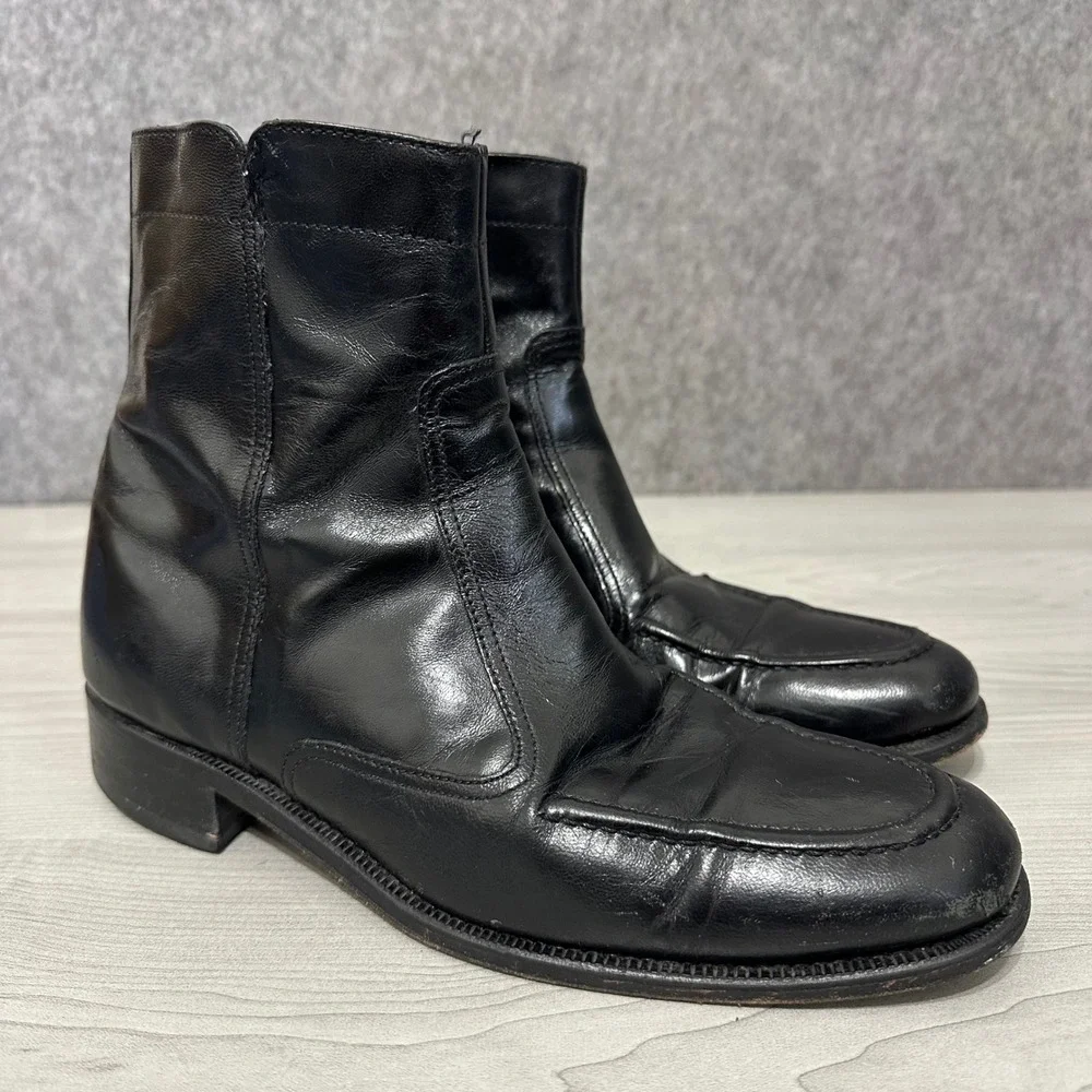 Florsheim Essex Moc Toe‎ Boots Mens 8.5 Black Leather Side Zip Ankle Dress